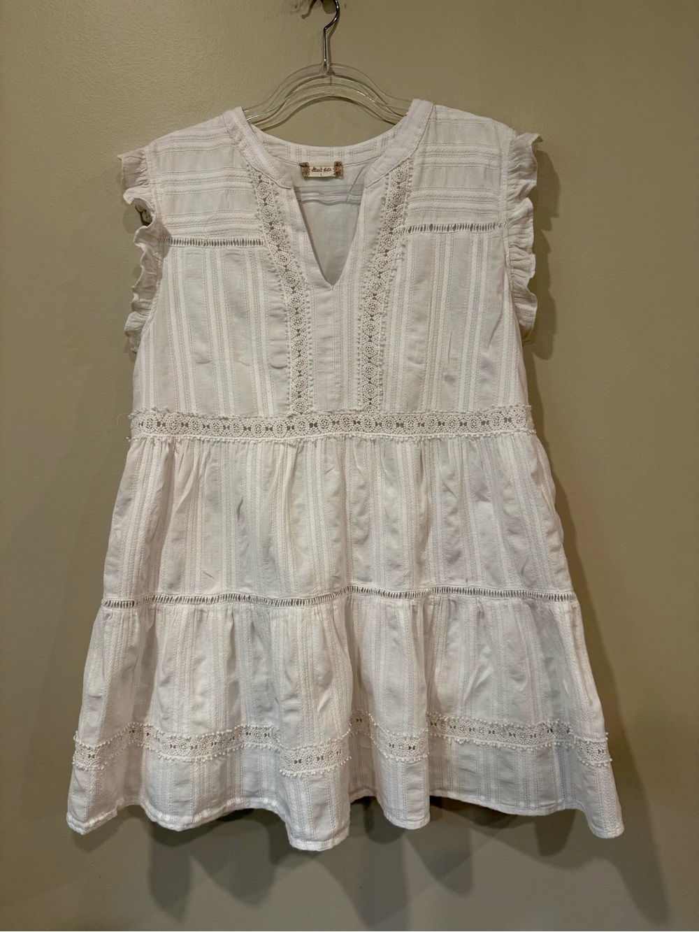 Altar'd State White Cotton Eyelet Ruffle Sleeve Tiered Mini Dress